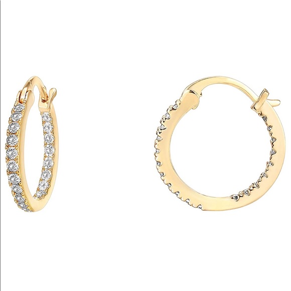 14K Gold Plated Cubic Zirconia Hoop Earrings - Picture 2 of 4